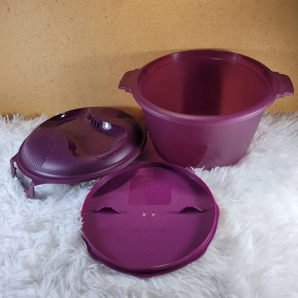 Tupperware Microwave Steamer/Rice Cooker 3 Piece Set #6451B Purple 2.2L